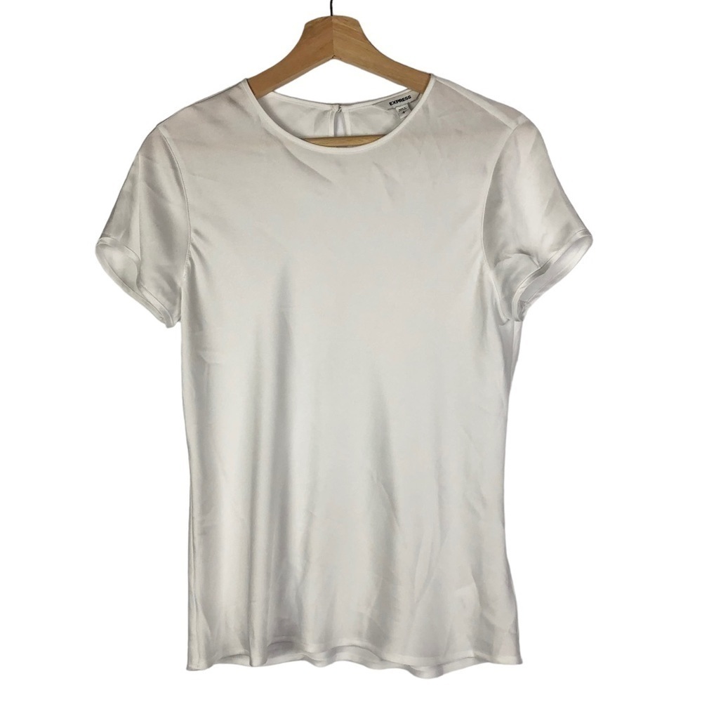 Express White Keyhole Neck Short Sleeve Blouse‎ S